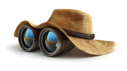 Wildlife Photography Concept: 3D Flat Icon of Person with Zoom Lens and Safari Hat   Ideal for Wildlife Travel with Copy Space