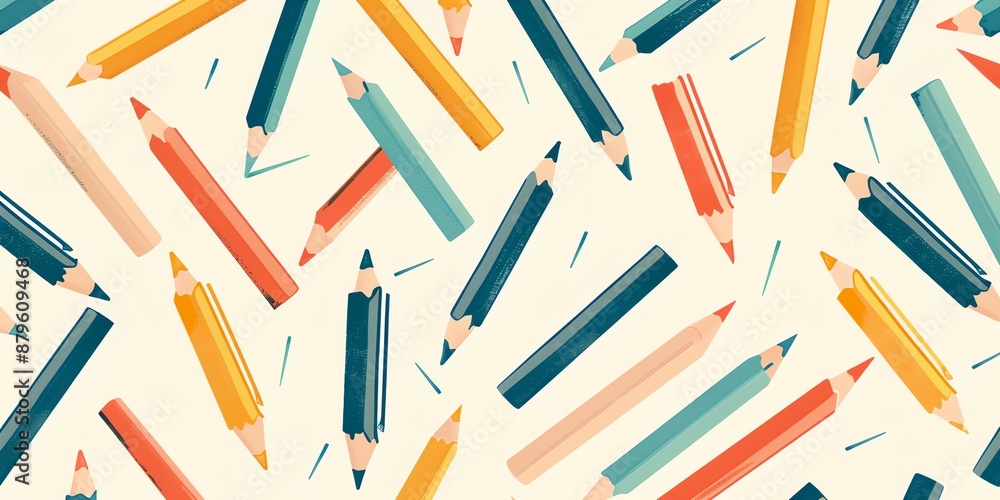 Aufkleber a colorful drawing of pencils with different colors and sizes. the pencils are scattered all over th