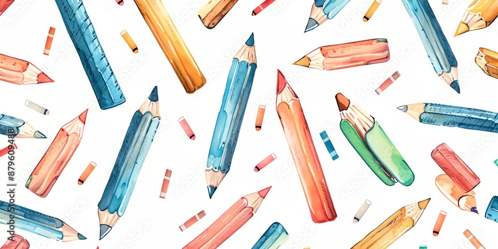 Aufkleber a colorful drawing of pencils with different colors and sizes. the pencils are scattered all over th
