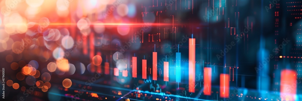 Poster a colorful image of a graph with red and blue lines. the graph is showing a downward trend