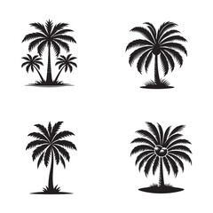 set of palm trees black and white silhouette vector with white background