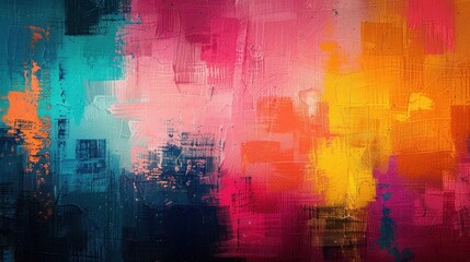 Colorful grunge art wall illustration with bold, textured brush strokes and vibrant hues.