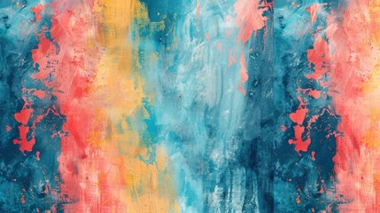 Vibrant 2005-style abstract pattern in Blue Turquoise, Coral, and Yellow with minimal design and large negative space, inspired by life experiences.