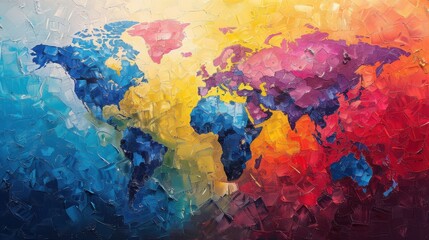 Obraz premium Dynamic pop art world map in primary colors with bold connections, exuding high energy and vibrancy.