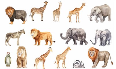Obraz premium Adorable Illustrations of Various Wild Animals in Their Youthful Stage, Detailed isolated on white background