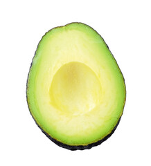 Half avocado fruit isolated on white background.