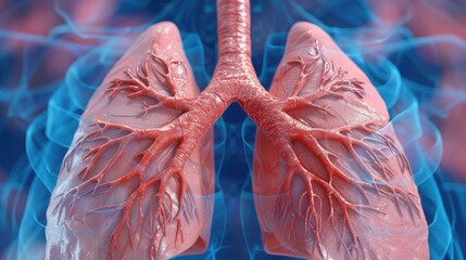 3D illustration of lungs, highlighting medical and anatomical details in a visually compelling manner.