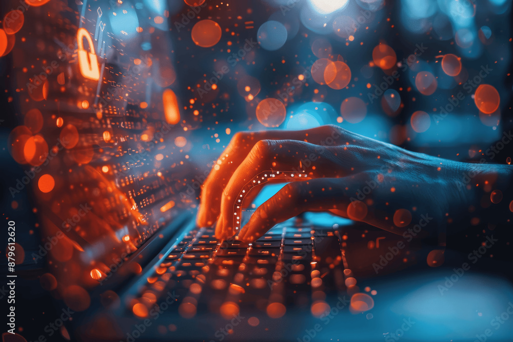 Poster secure online profile creation and data protection with cybersecurity measures businessman typing on
