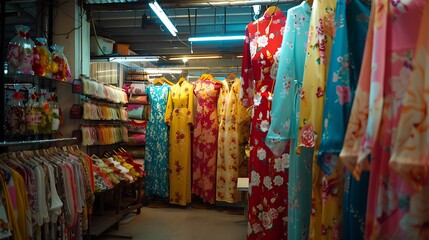 Colorful Dresses for Sale in a Vietnamese Market Stall