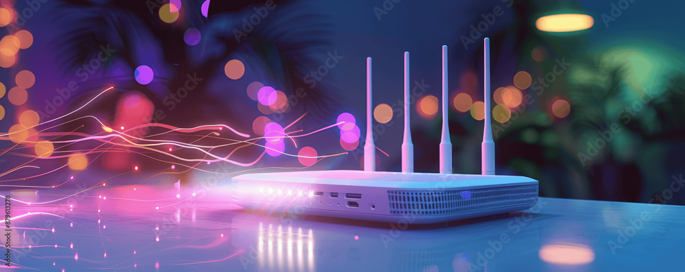 Poster advanced futuristic high speed wi-fi router for secure home networks and online communication with l