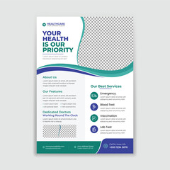 Healthcare social media a4 template design for health. promotion square web banner for hospitals and clinics, Suitable for social media posts, banners, signs, flyers, and websites.