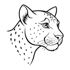 A Cheetah head side view line art vector illustration.