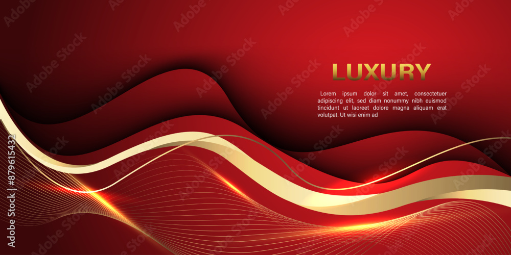 Poster abstract gold lines curve wavy on red luxury style design modern background vector