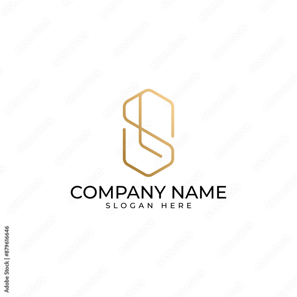 Poster the initial sl lettermark in soft rounded hexagon and gold gradient in modern luxury elegant and min