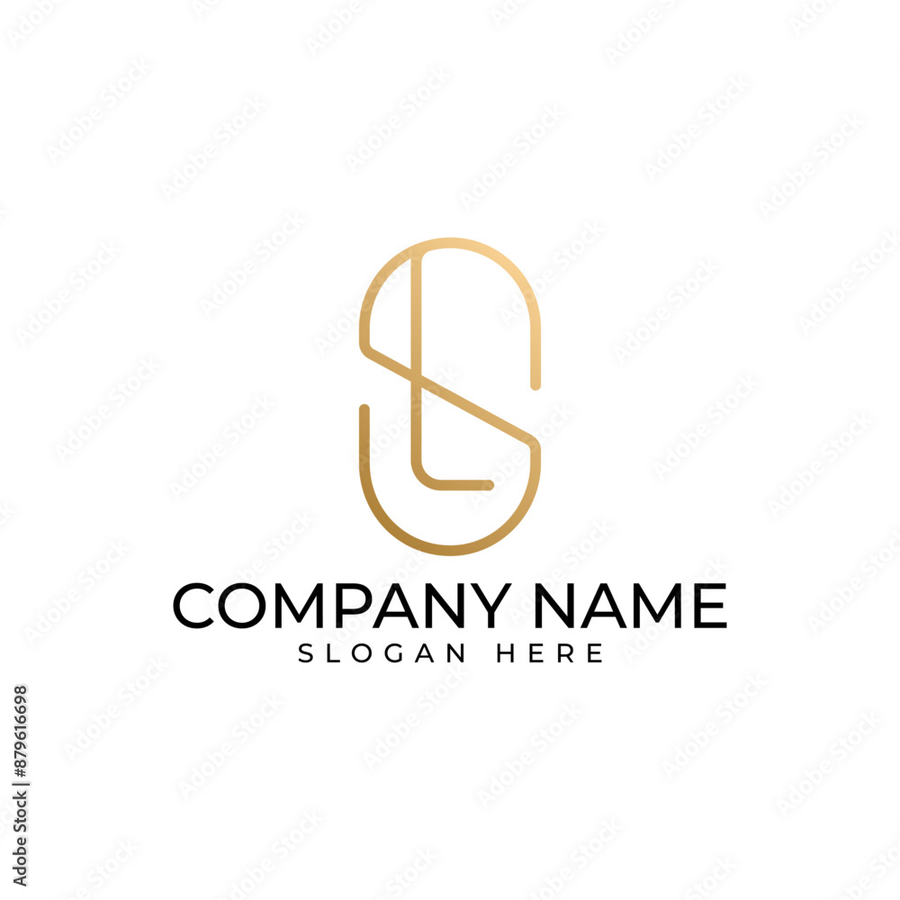 Poster the initial sl lettermark intertwined with soft round and gold gradient in modern luxury elegant and