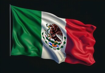 A Mexican flag with a green, white and red design