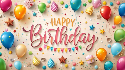 Joyful Happy Birthday Illustration with Balloons and Festive Decorations