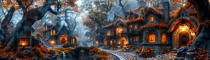 Obraz premium An eye-level view of a modern city street merging into an enchanting medieval village