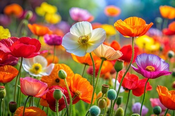 Obraz premium Field of Vibrant Poppies Blooming in the Sunshine