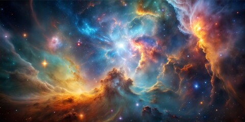 Naklejka premium Stunning Nebula with Vibrant Colors and Bright Stars