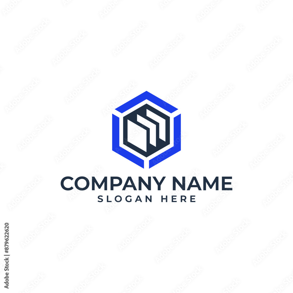 Aufkleber hexagon cube logo with the 3 arrow and the stacking data in storage as design template for technolog