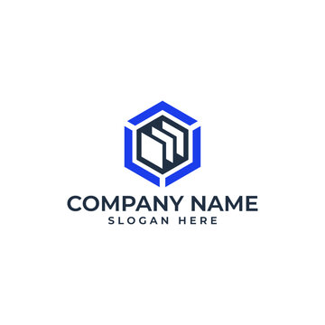 Hexagon cube logo with the 3 arrow and the stacking data in storage as design template for technology ai industry