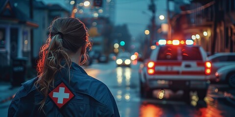 Obraz premium Paramedic on duty in the city at night