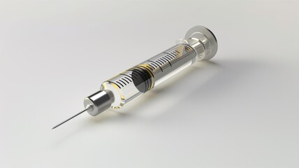 Hand washing syringe with medicine in tube on white background.