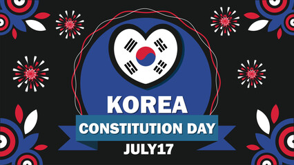 Constitution Day Korea  vector banner design with geometric shapes and vibrant colors on a horizontal background. Happy Constitution Day Korea modern minimal poster.