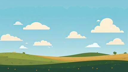 Obraz premium Scenic landscape with rolling hills and fluffy clouds