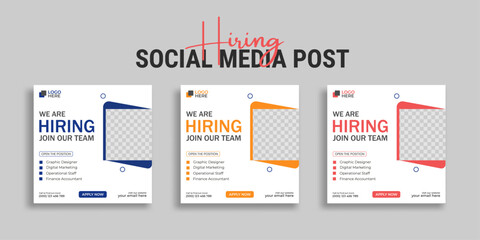 We are hiring job vacancy social media post or square web banner template vector design	