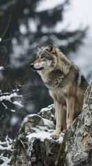 Fototapeta premium Abstract Cliff and Wild Wolf Wallpaper: Stunning AI-Generated Art Depicting the Survival of the Fittest in a Beautiful and Wild Animal World, Perfect for Mobile and Computer Backgrounds