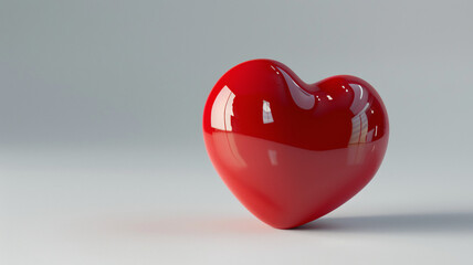 A 3D rendering of a glossy red heart on a minimalistic background.
