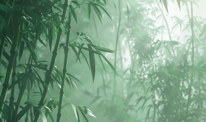 close-up, realistic, portrait of a misty morning in a bamboo forest