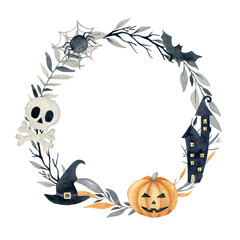 Happy halloween vector greeting card. Watercolor floral card.