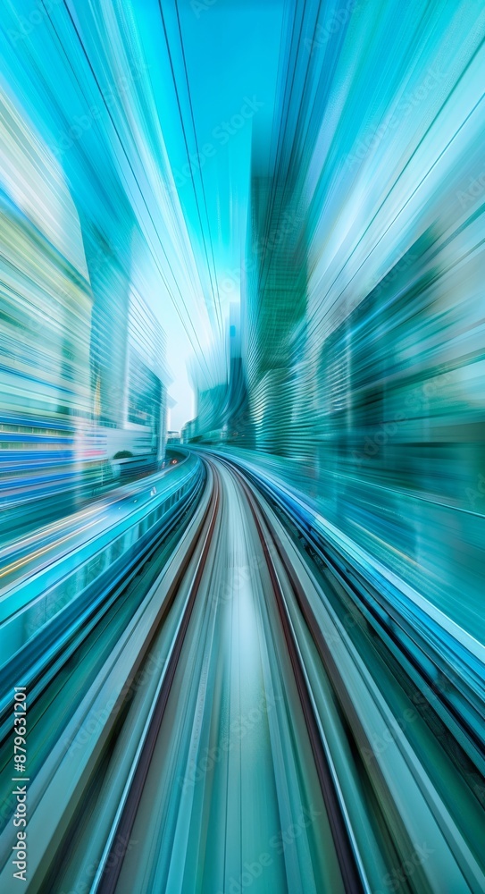 Poster motion blurred abstract high speed technology pov concept image from the yuikamome monorail system i