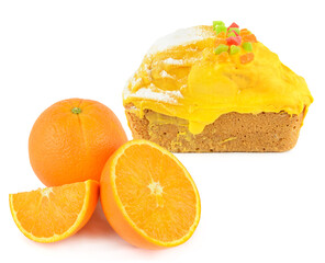 Orange fruit cupcake isolated on white. Collage.