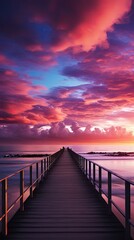 Obraz premium a pier with a sunset in the background and a sign that says sunset .