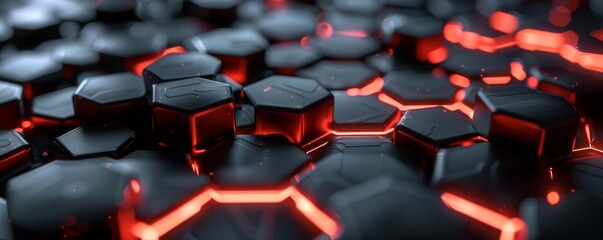 Obraz premium An orange, black, and blue hexagonal background pattern is rendered in 3D