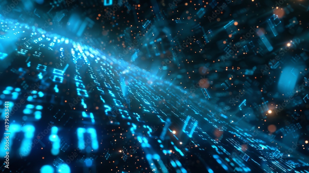 Poster backdrop of data technology background. visualization of big data. flow of information. matrix style