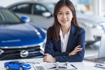 Proficient Businesswoman from Asia Excelling in Auto Insurance Procedures
