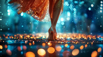 Sparkling dance floor with glittering lights and high heels