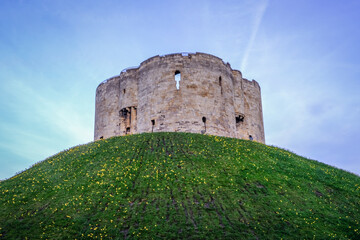 The 13th Century castle known as Clifford's Tower sits atop a mound in the centre of York