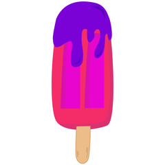 Pink ice cream with stick  flat style. Vector illustration