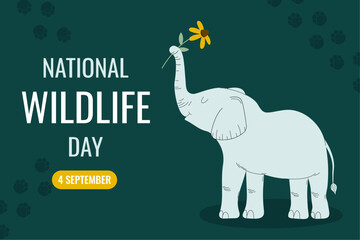 National Wildlife Day. Vector illustration for the holiday with cute elephant. Postcard, background, banner, illustration. 