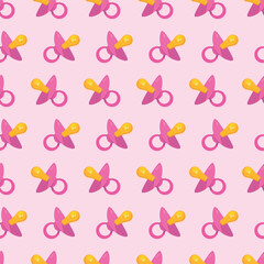 Pattern with baby pacifier in blue color. Vector seamless pattern for packages, backgrounds, postcards, banners in honor of the birth of a baby. 