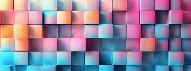 Abstract 3D Glossy Pastel Geometric Pattern with Squares and Rectangles - Colorful Textured Background Banner Illustration