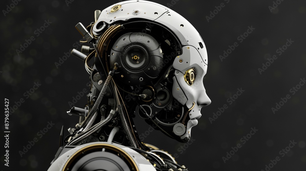 Poster a robot integrates various elements, creating a distinctive and captivating appearance, enhancing it