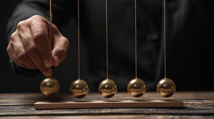 Hand Setting Newton's Cradle in Motion