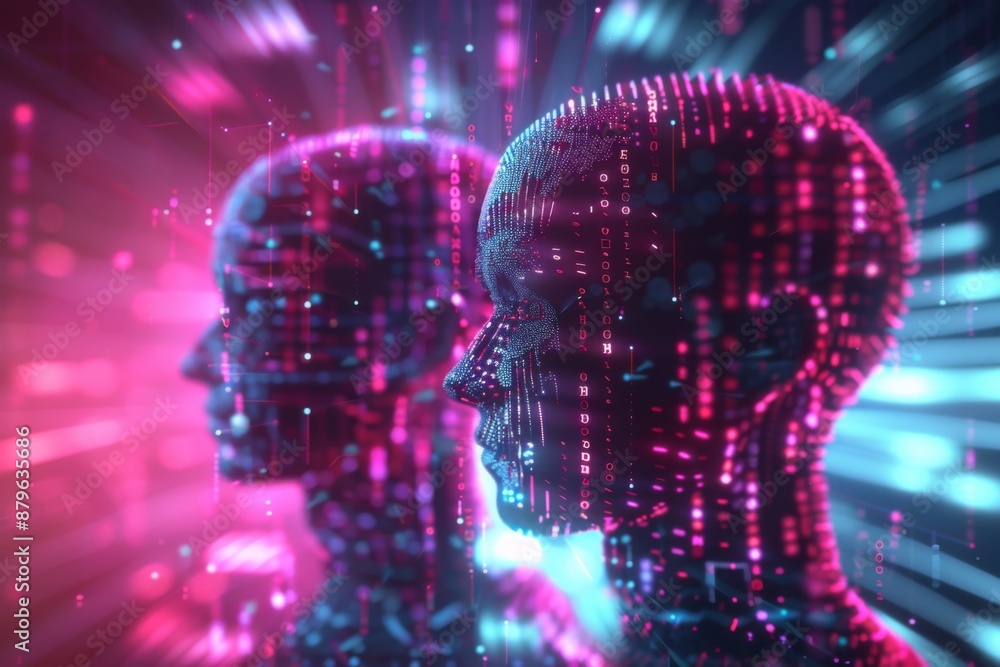 Poster humanoid head ai learning and analyzing data